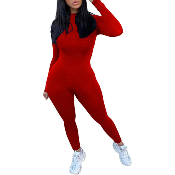 Dames Langærmet Heldragt Lynlås Bagpå Bodycon Solid Romper Clubwear