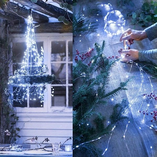 1 förpackning 8 lägen solcellsbelysning för vattenfall, solcellslampor för utomhusbruk, vattentäta, 10 trådar 200 LED-lampor för vattenkanna (ingen vattenkanna)