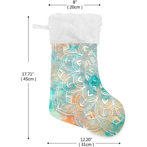 Julklapp, personliga julklappsstrumpor 2-pack Abstrakt grön Mandala-konst 45,7 cm Julstrumpor Hängande Ornament Eldstad för Bygg