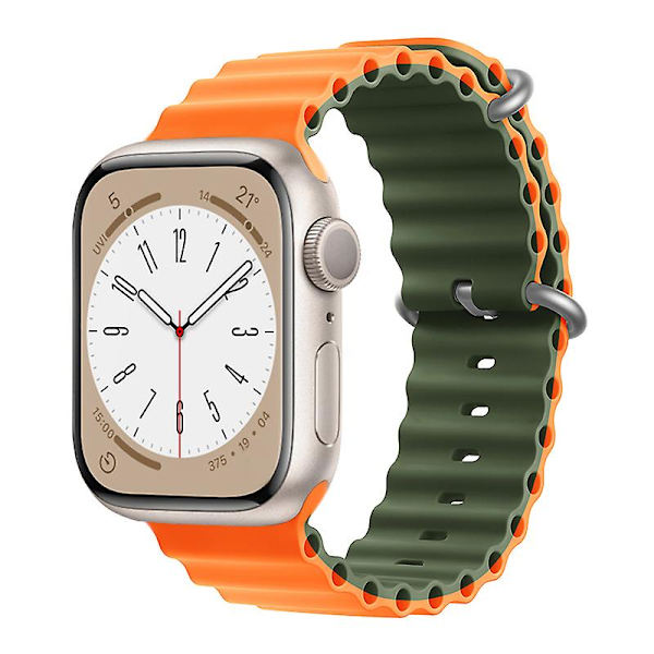 Ocean Armband för Apple Watch Band 44mm 40mm 45mm 41mm 49mm 42mm 38mm Smartwatch Silikon Rem Iwatch Ultra Serie 7 6 3 Se 8 Orange Army-Green 42 44 45 49mm