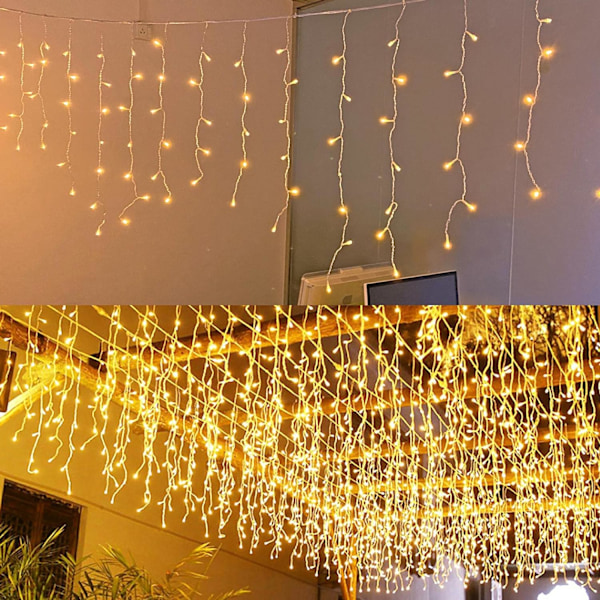 LED Icicle Lights, Curtain Fairy Hanging Lights String 8 Modes 13FT 96 LEDs Jule Udvidelige Stik i Lys til Fest Loft Balkon Terrasse