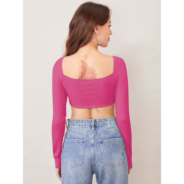 Søt korsett topp for kvinner med lange ermer Crop Tops firkantet hals