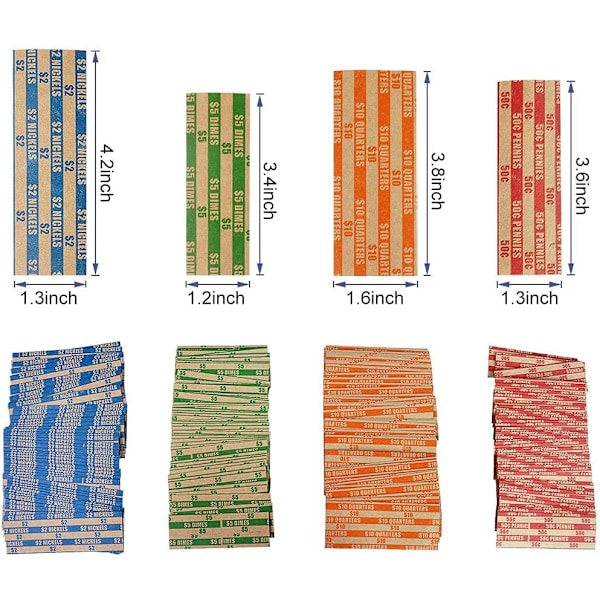 200 stk. assorterede møntruller - Møntrulleomslag til kvartaler, tiere, nikler, pennies