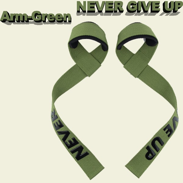 1 par Gym Lyftremmar Fitness Handskar Hand Wris NEVER GIVE UP-GREEN
