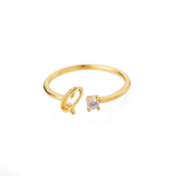 Söta små strassringar för kvinnor i rostfritt stål Bokstavsjusterbara ringar Initialer A - Ö Smycken Anillos Mujer Gold-color Q