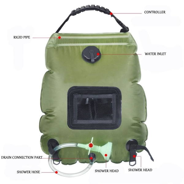 20L utomhusbadväska Solar Vandring Camping Duschväska Bärbar Värme Badvatten Förvaringsväska Slang Bytbar Duschhuvud Blue