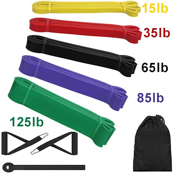 Fitness Band Pull Up Elastiska band Gummimotstånd Loop Power Band Set Hemgym Träning Expander Stärka Träning 5 pcs with handle