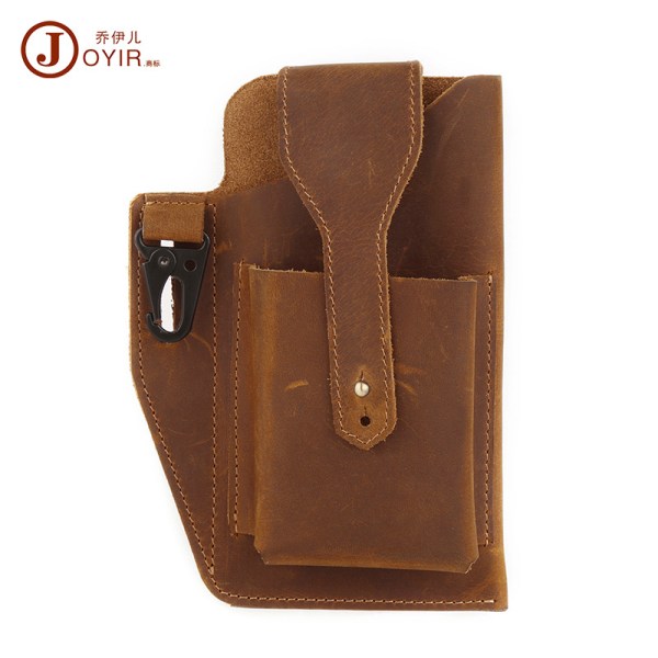 Crazy Horse Läder Mobiltelefonväska 2023 Ny Sport Tactical Midjeväska Hängväska Retro Äkta Läder Midjeväska för män 6543 Brown