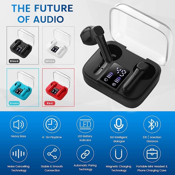 Bluetooth 5.0 hörlurar, trådlös hörlur Hd Stereo uppspelning Trådlöst headset med mikrofon, pekkontroll Bluetooth -headset för Iphone Android Smartphone