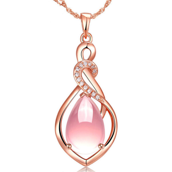 Koreansk stil 925 silverpläterad naturrosa kristallhänge droppformad roséguld Furongshi Choker modesmycken Rose gold water wave chain