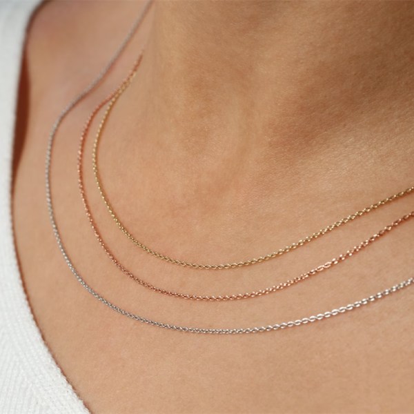 Mest använda Cable Chain Choker Halsband Rostfritt stål Slim O Chain Kvinnor Män Barn Halsband 45CM Rose Gold Color