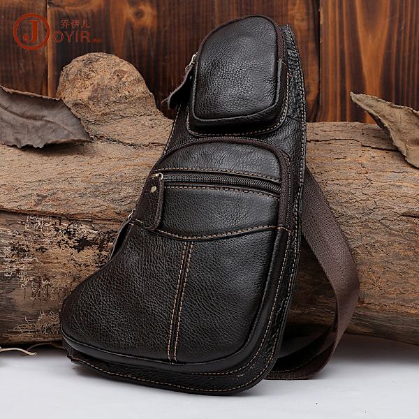 Bröstväska Top Layer Cowhide Messenger Bag Herr Trendig Herrväska Casual Herr Bröstväska Multi-Pocket Satchel 6517 Brown one size
