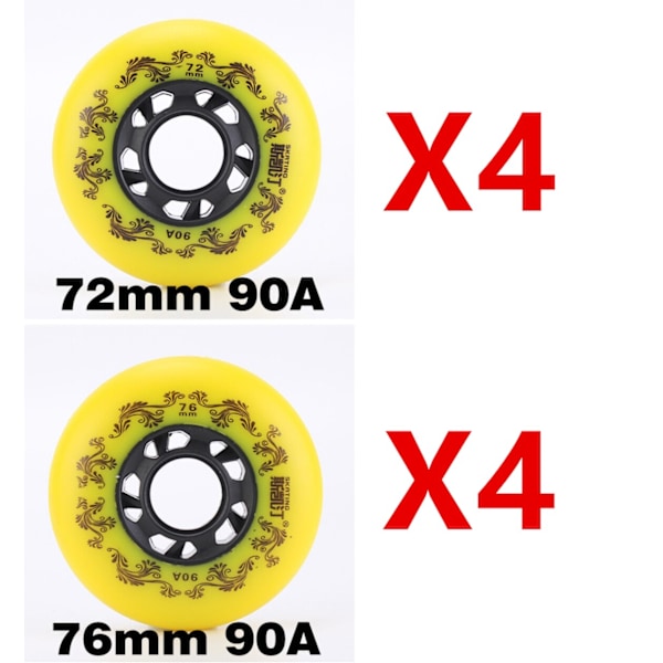 8st Vit/Gul Inline Rullskridskor Hjul 90A Yellow