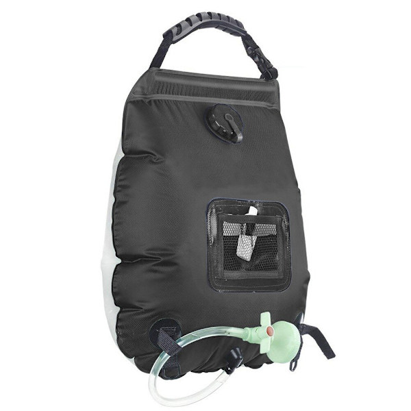 20L utomhusbadväska Solar Vandring Camping Duschväska Bärbar Värme Badvatten Förvaringsväska Slang Bytbar Duschhuvud Black
