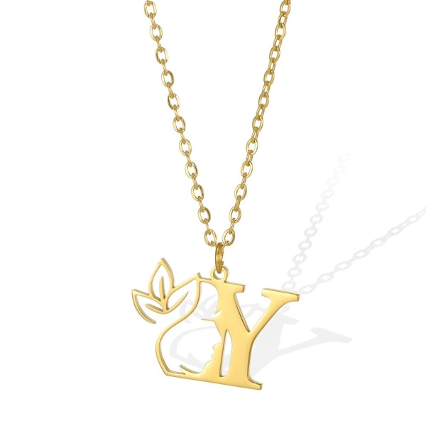 Pretty Women Brev Blomma Halsband Rostfritt stål Guld Färg Inledande hänge Halsband Alfabet Smycken Flicka Present Gratis frakt 45cm Y