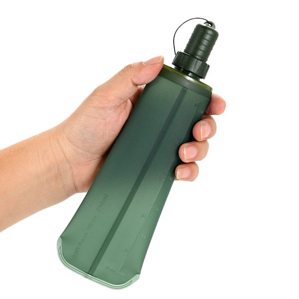 TPU Vikbar mjuk kolv Sport Vattenflaska Löpning Camping Vandring Vattenpåse Hopfällbar dryck Vattenflaska Vattenpåse Dark green 250ml
