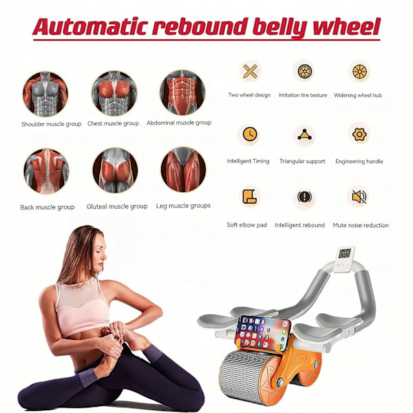 Ab Roller Wheel Automatisk Rebound Abdominal Wheel Orange/Timer