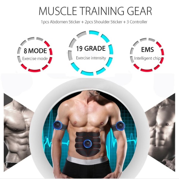 EMS Muskelstimulator Magtränare Fitness ABS-stimulator Rumpa Höftträning Viktminskning Kroppsmassageador Formningsanordning B SET