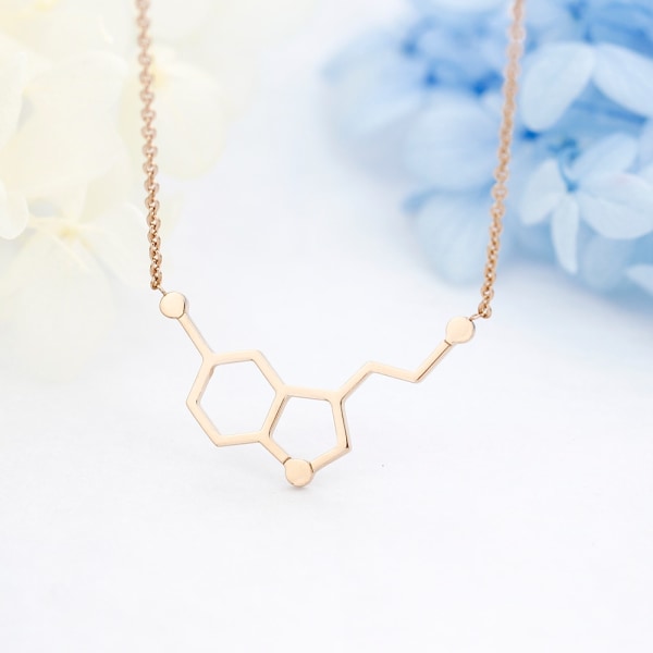Happy Hormon Serotonin Molecule Halsband Kvinnor Rostfritt Stål Hänge Student Vetenskapliga Smycken Tillbaka till skolan Förstadagspresent Silver Plated