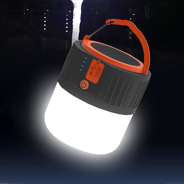 Uppladdningsbar solcellslykta. USB Led utomhusficka Camping Torch. Bärbart tält Black