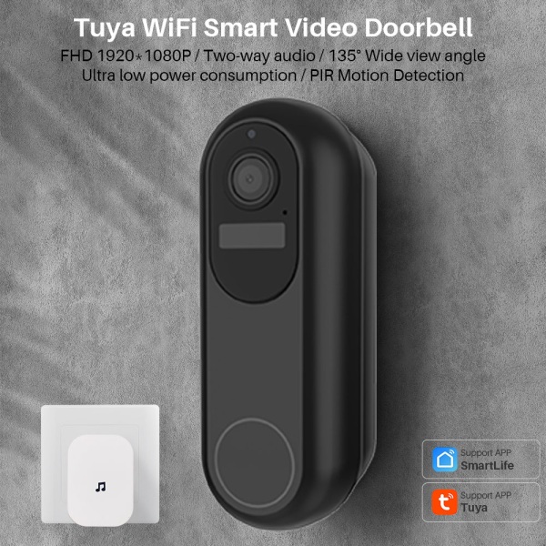 1080P Tuya Smart videodörrklocka 2,4GHz 5GHz WIFI trådlös dörrklocka Vattentät Night Vision Smart Home Video Intercom-kamera Option 1 EU plug