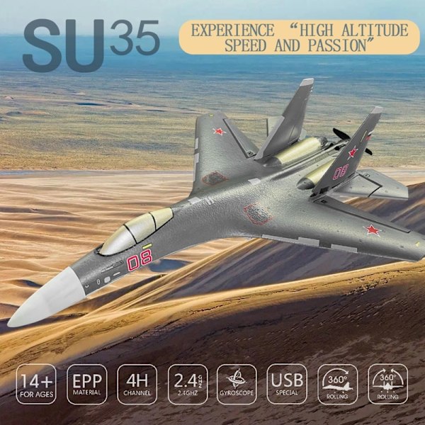 SU35 2.4G 4CH Stunt RC Flygplan sexaxlig fjärrkontroll Flygplan 360° tumlande Lättflygande RC Fighter Drone Leksaker för barn With 2Bats