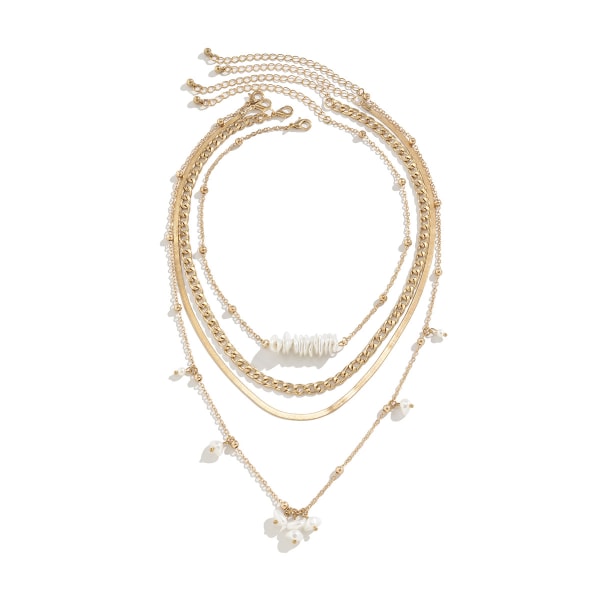 Smycken Sweet Cool Style Set Imitation Pearl Spice Girl Halsband Nisch All-Match Beaded Snake Bone Chain Halsband Golden 3737