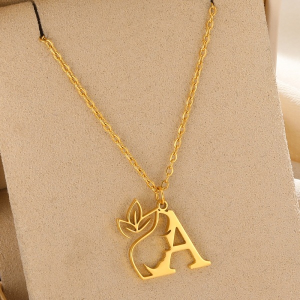 Pretty Women Brev Blomma Halsband Rostfritt stål Guld Färg Inledande hänge Halsband Alfabet Smycken Flicka Present Gratis frakt 45cm U