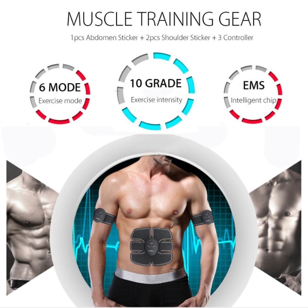 EMS Muscle Stimulator Trainer Smart Fitness Magträning Elektrisk kroppsviktminskning bantning Device 6Pack-Black-3IN1