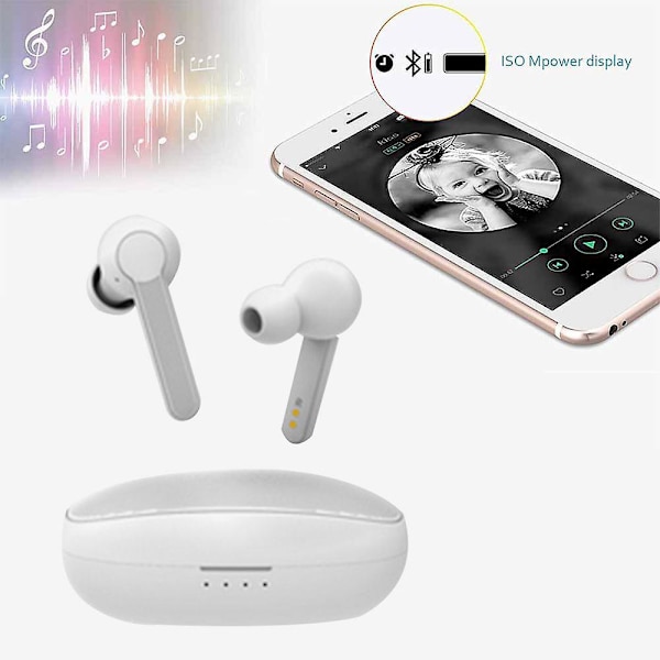 Bluetooth 5.0 True Wireless Earbuds med case Tws stereohörlurar med mikrofon In-ear hörlurar Headset för sport white