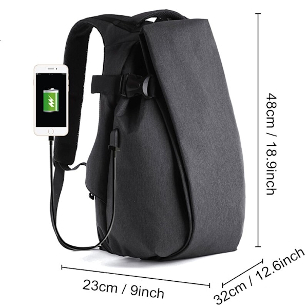 Ryggsäck för män USB Laddning Resebärbar dator Ryggsäckar Svart 16 tums läder Skolväska Man Vintage Vattentät Stöldskydd ryggsäckar Backpack Oxford