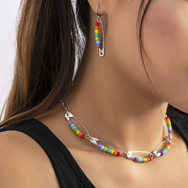 Prydnad Etnisk stil Retro Patchwork Pärlnål Halsband Enkel Planet Tofs Wild Halsband Two White K3511