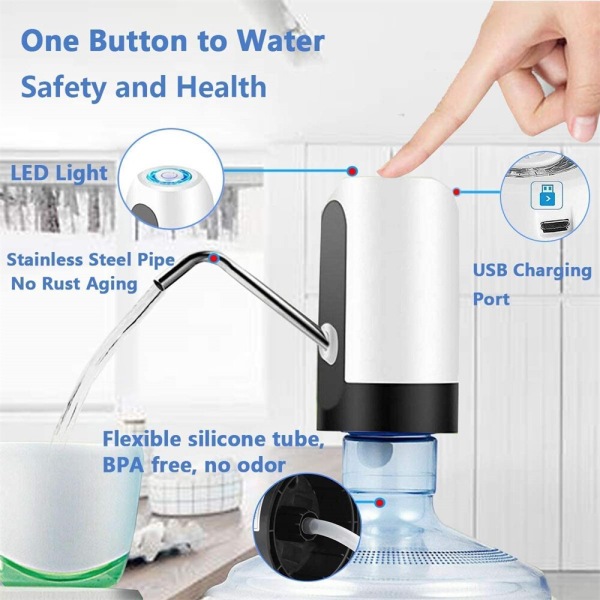 Bärbar vattenflaskpump USB laddning Elektrisk vattendispenser Pumpflaska Vattenpump Automatisk switch dricksautomat black
