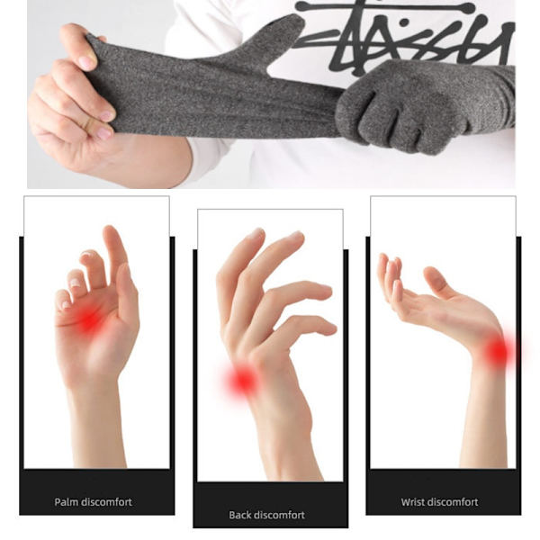 Artrit kompressionshandskar leder smärtlindring R Grey2 Half Finger M