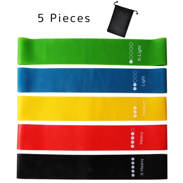 TPE Motståndsband Fitness Set Styrketräningsträning Expander Yoga Gymutrustning Elastisk gummislinga 5 Pcs Bag P