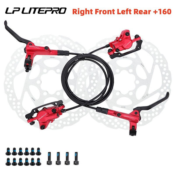Litepro Cykelbromsar Set BMX Hydrauliska bromsar Skivbromsar för hopfällbara cykeltryck Bromsok Kolv 800MM/1600MM Med Rotor 160MM LP A Set Red 160