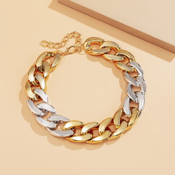 Smycken Street Hip Hop Trendiga färgsömmar Enkelt halsband Kvinnors överdrivna enkellagers geometrisk kedja halsband Golden 3793