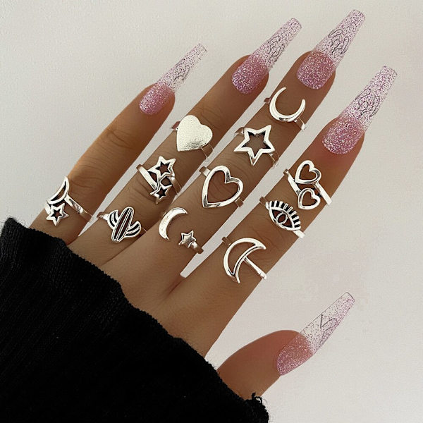 Mode Punk Guld Färg Bred Kedje Ringar Set För Kvinnor Flickor Kristall Blomma Fjäril Finger Ring 2022 Kvinnliga Knuckle Smycken style2