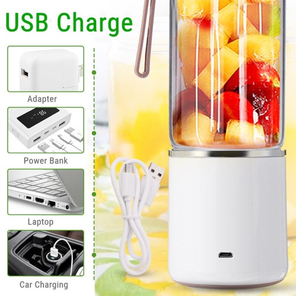 400ML Mini Juicers Bärbar elektrisk Juicer Blender USB Fruktblandare Frukt Mat Milkshake Multifunktion Mat Blender white