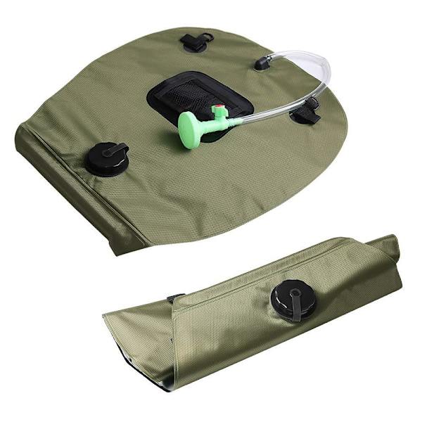 20L utomhusbadväska Solar Vandring Camping Duschväska Bärbar Värme Badvatten Förvaringsväska Slang Bytbar Duschhuvud Green