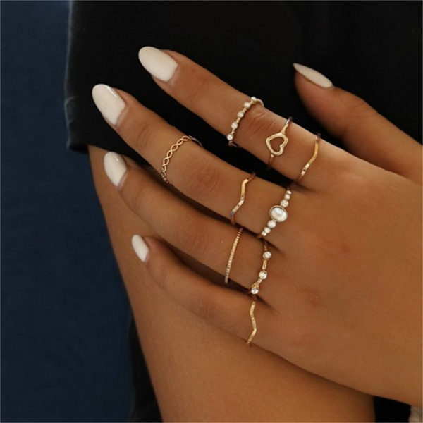 Mode Punk Guld Färg Bred Kedje Ringar Set För Kvinnor Flickor Kristall Blomma Fjäril Finger Ring 2022 Kvinnliga Knuckle Smycken style20