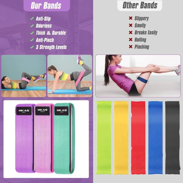 Hip Fitness Motståndsband Set Tygögla Yogabygelband 3-delade för ben Lårrumpa knäböj Gluteutrustning black-pink-gray-W8
