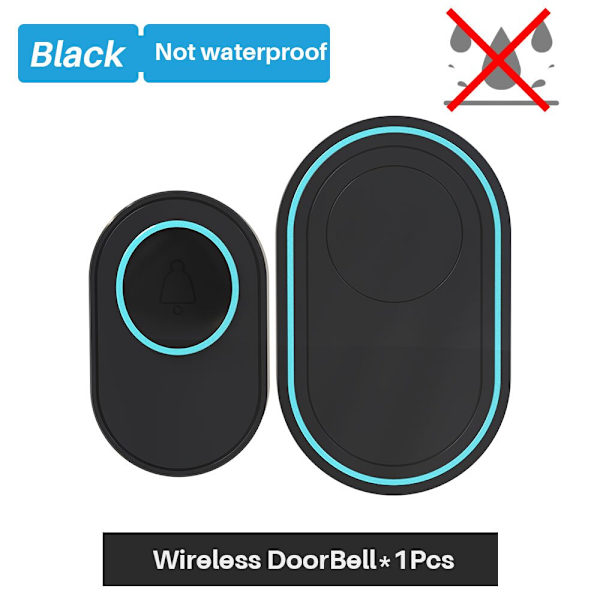 Trådlös dörrklocka Vattentät IP65 utomhusdörrklocka 39 Musik LED-blixt Säkerhetslarm RF433 Smart Home Intelligent Chime Kit Black-Not Waterproof EU plug