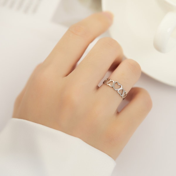 Silverfärg Ihålig hjärtform Öppen Ring Set Design Söt Mode Kärlek Smycken För Kvinnor Tjejpresenter Justerbar födelsedagsfest style4