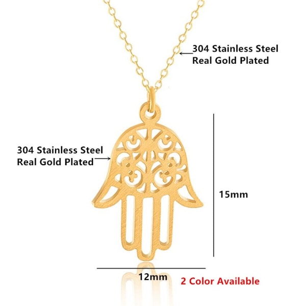 Arabisk Soja Luna Hamsa Handhänge Halsband Kvinnor Män Amulett Rostfritt stål Hand of Fatima Choker Islamiska smycken Gold-color
