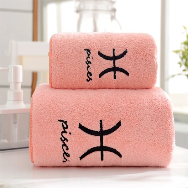 Mjuka set 12 konstellationer Bokstäver Broderade ansikte Badlakan Stor Stark Vattenabsorption För Vuxen Serviette De Bain Style E