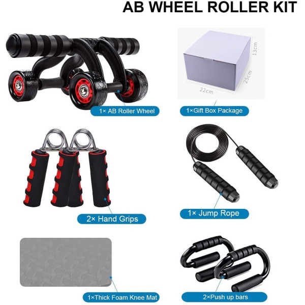 Ab Roller Wheel, 7 i 1 Ab träningshjul Kit med Black