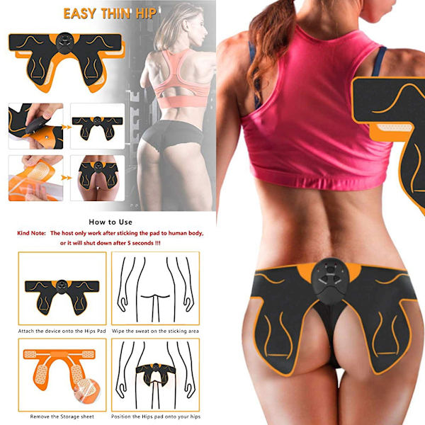 Elektrisk muskelstimulator Rumpa Magstimulator Fitness Body Bantning Massager Multifunktionell Smart EMS Höfttränare White