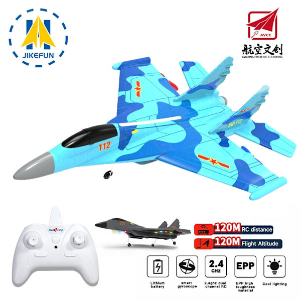 Äkta auktorisering J-11 1:50 RC Fighter Plane 2,4G 2CH Fjärrkontroll Skumflygplan med belysning J 11 flygplansleksaker för pojkar J-11 2x500mAh Blue