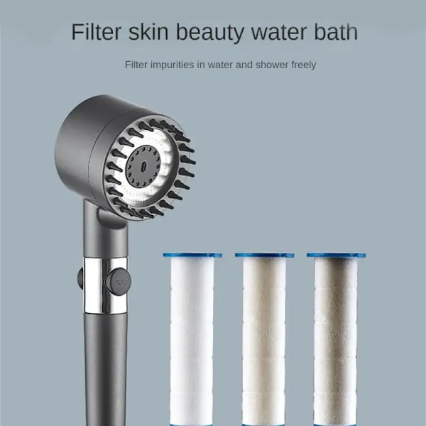 Högtrycksduschhuvud 3 lägen Justerbar vattensparande dusch Enknappsstopp Vattenmassagedusch med filterelement Shower holder Buy 1 get 1